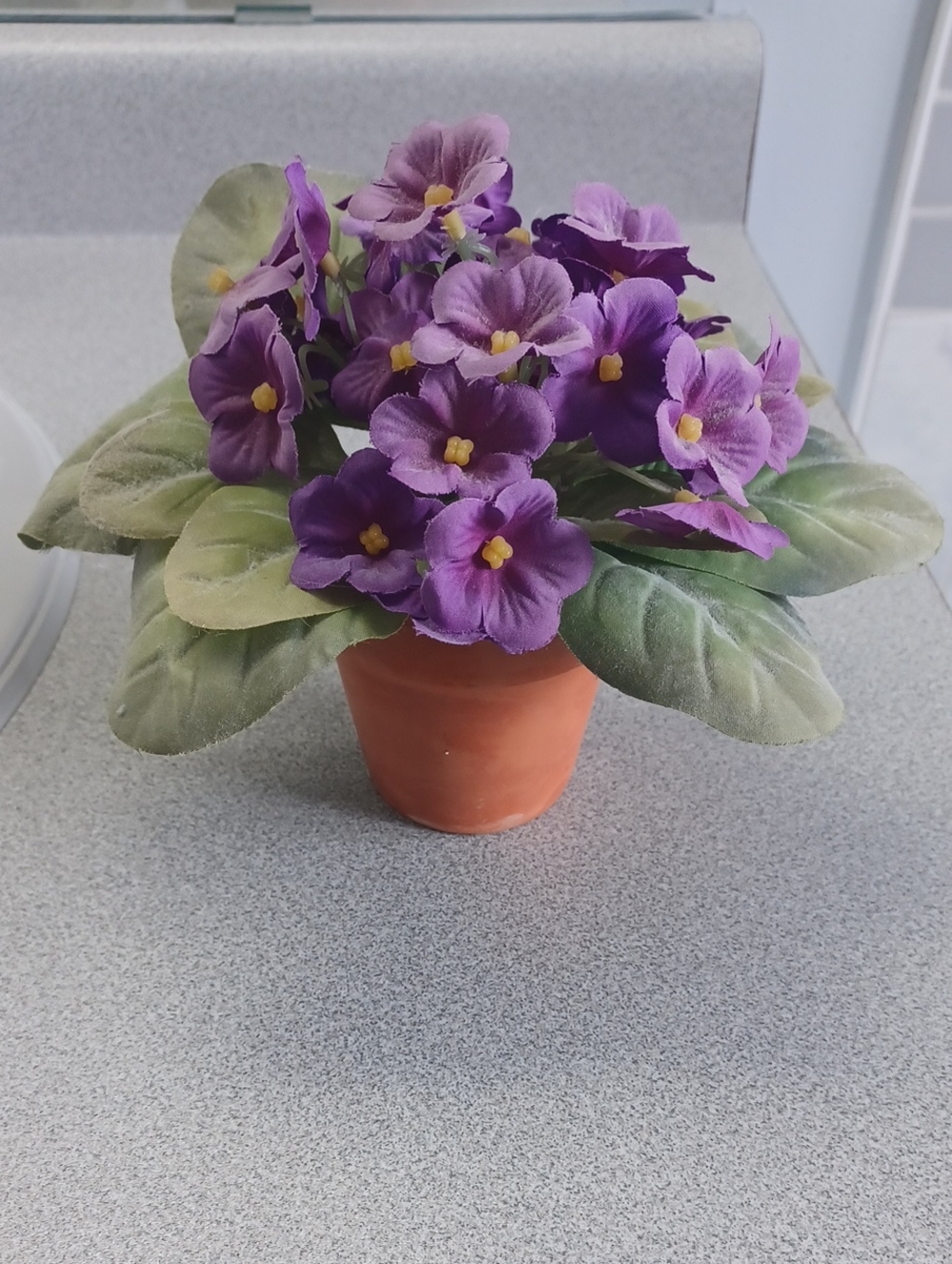 4/$30 Purple Artificial African Violet Floral Accent In A Terracotta Pot